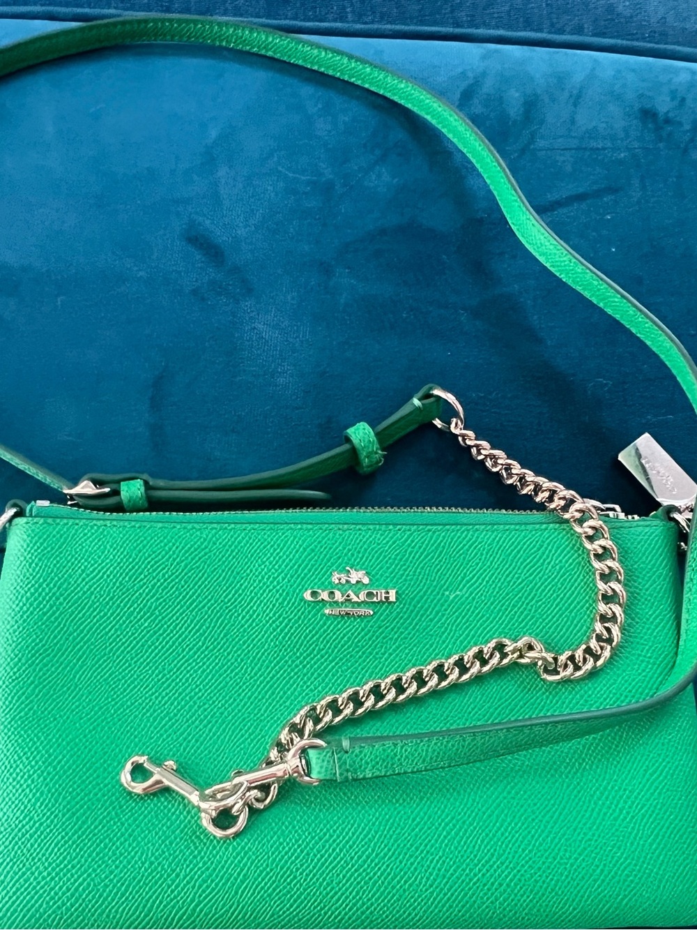 Coach Emerald Green Crossbody with Gold Chain